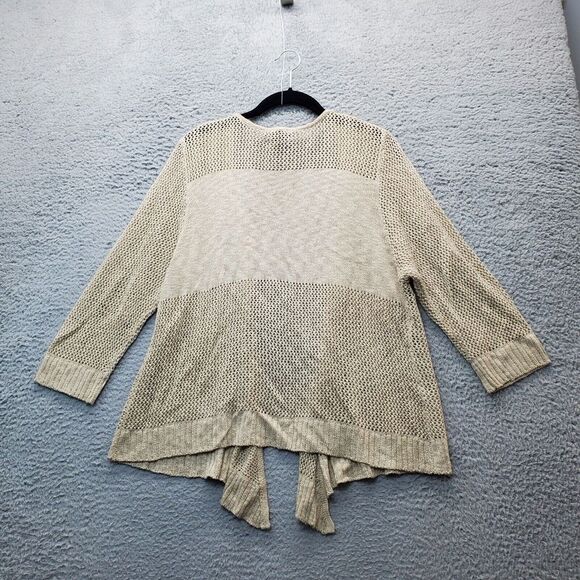 United States Sweaters Womens XL Tan‎ Crochet Long Sleeve Open Front Cardigan - Picture 2 of 6
